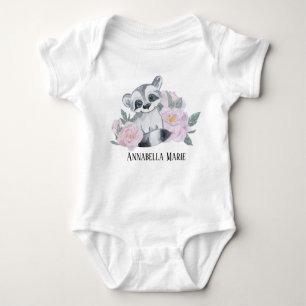cute girl raccoon add name baby bodysuit
