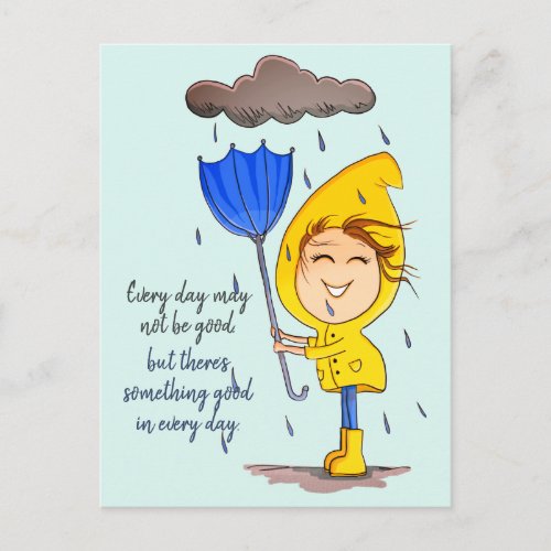 Cute Girl Rainy Windy Day Graphic Encouragement Po Postcard