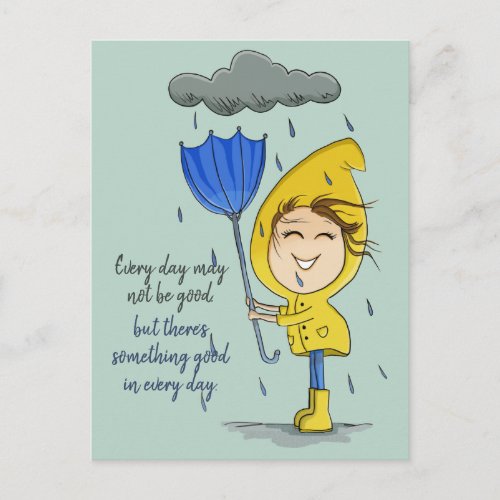 Cute Girl Rainy Windy Day Graphic Encouragement Postcard