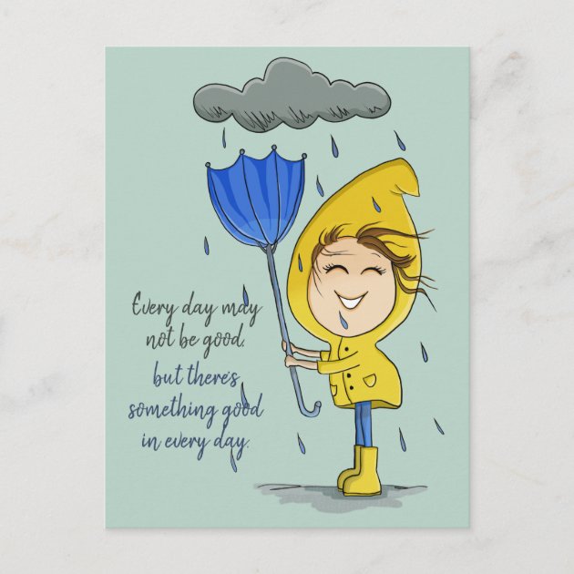 Cute Girl Rainy Windy Day Graphic Encouragement Postcard | Zazzle