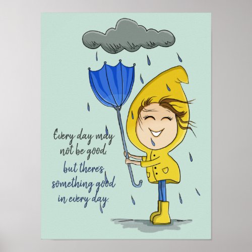 Cute Girl Rainy Windy Day Graphic Encouragement Poster
