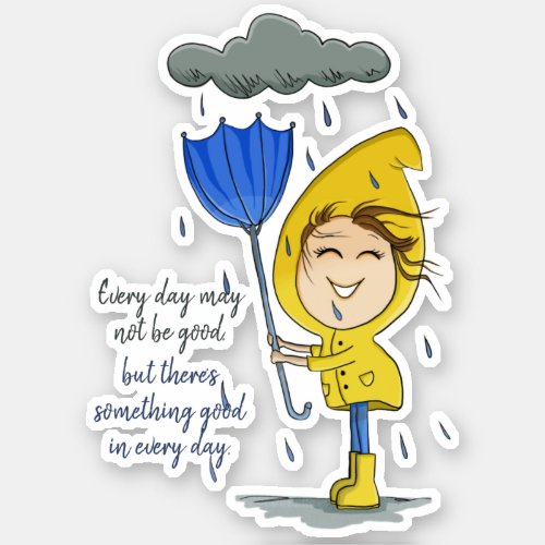 Cute Girl Rainy Windy Day Graphic Encouragement Sticker