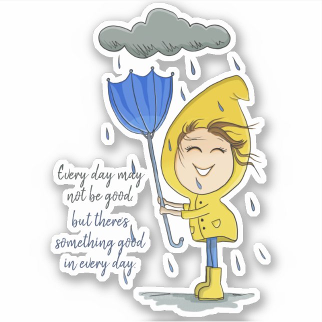 Cute Girl Rainy Windy Day Graphic Encouragement Sticker (Front)