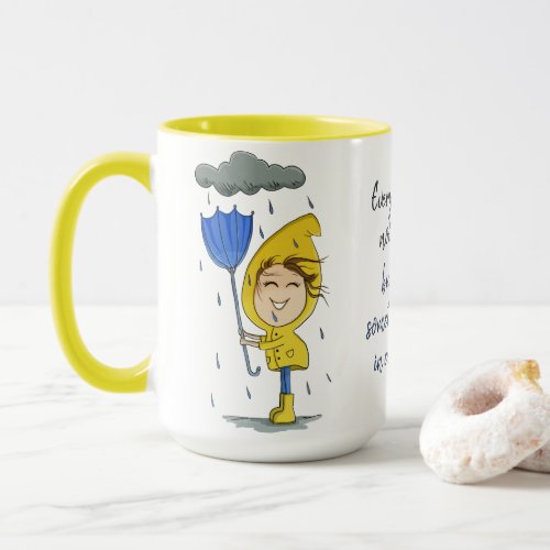 Cute Girl Rainy Windy Day Graphic Mug