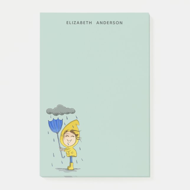 Cute Girl Rainy Windy Day Graphic Personalize Post-it Notes (Front)