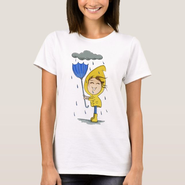 Cute Girl Rainy Windy Day Graphic T-Shirt (Front)