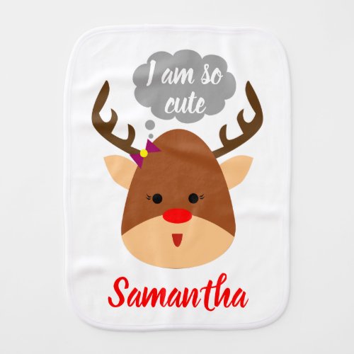 Cute Girl Red_Nose Reindeer Name Baby Burp Cloth