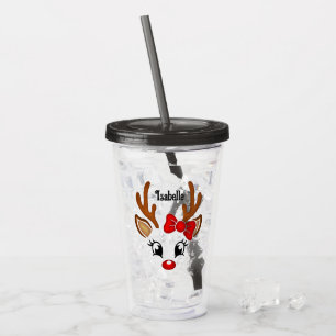 Cute Girl Reindeer Face Acrylic Tumbler