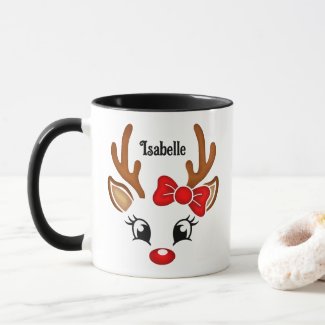 Cute Girl Reindeer Face Coffee Mug