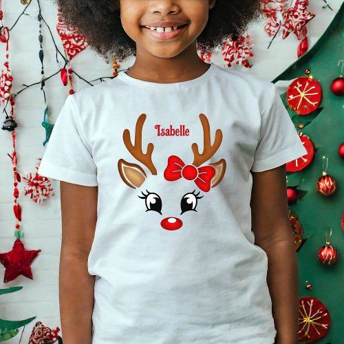 Cute Girl Reindeer Face T_Shirt
