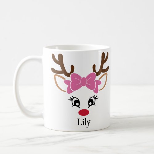 Cute Girl Reindeer Pink Bow Christmas Mug