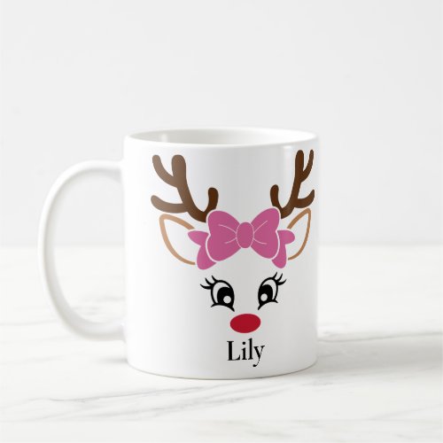 Cute Girl Reindeer Pink Bow Christmas Mug