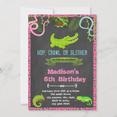 Cute girl reptile party invitation
