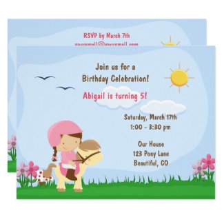 Cute Girl Riding a Pony ~ Horse Birthday Invitation