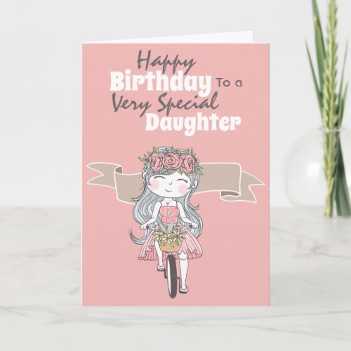 Cute girl riding bicycle daughter birthday wishes card