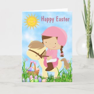 Cute Girl Riding Her Pony ~ Horse Happy Easter Card