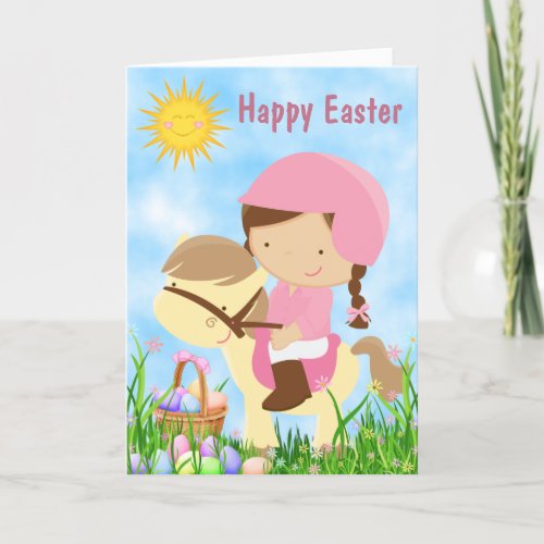 Cute Girl Riding Her Pony  Horse Happy Easter Card
