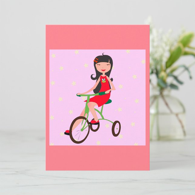 Cute Girl Riding Tricycle Cartoon Invitation (Creator Uploaded)