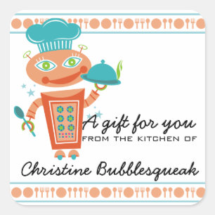 Cute girl robot chef food service catering cooking square sticker