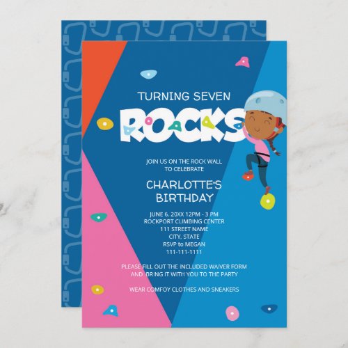 Cute Girl Rock Climbing Birthday Invitation