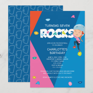 Cute Girl Rock Climbing Birthday Invitation