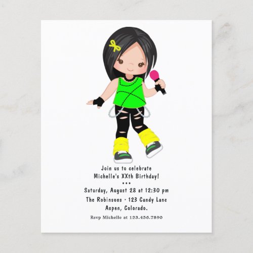 Cute Girl Rock Star Birthday Party Flyer