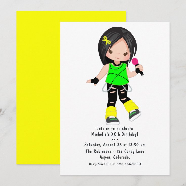 Cute Girl Rock Star Birthday Party Invitation | Zazzle