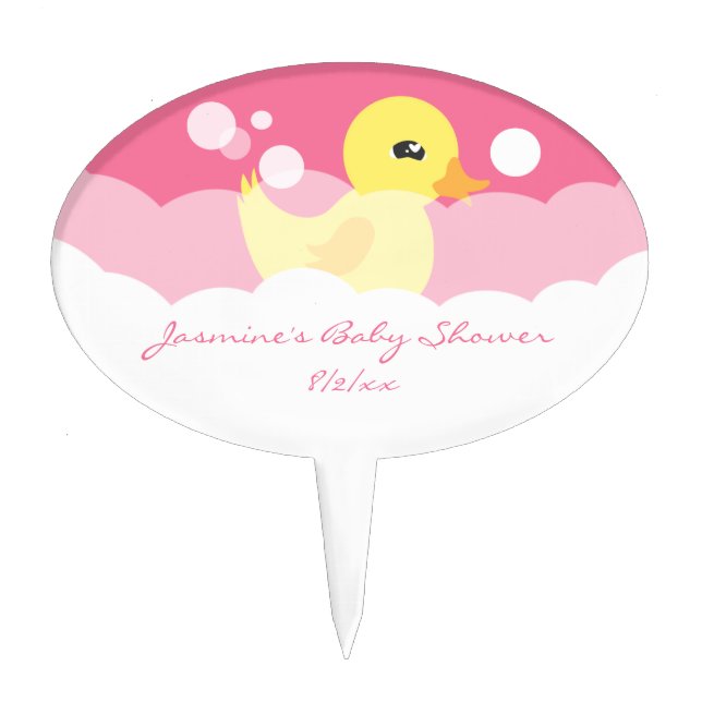 Cute Girl Rubber Ducky Baby Shower Cake Topper (Front)
