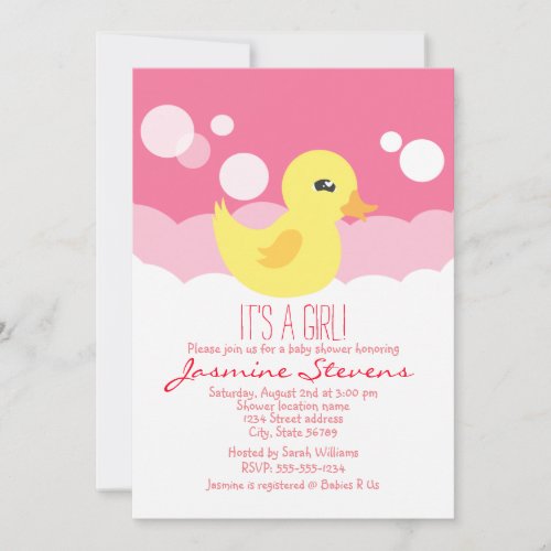 Cute Girl Rubber Ducky Baby Shower Invitation