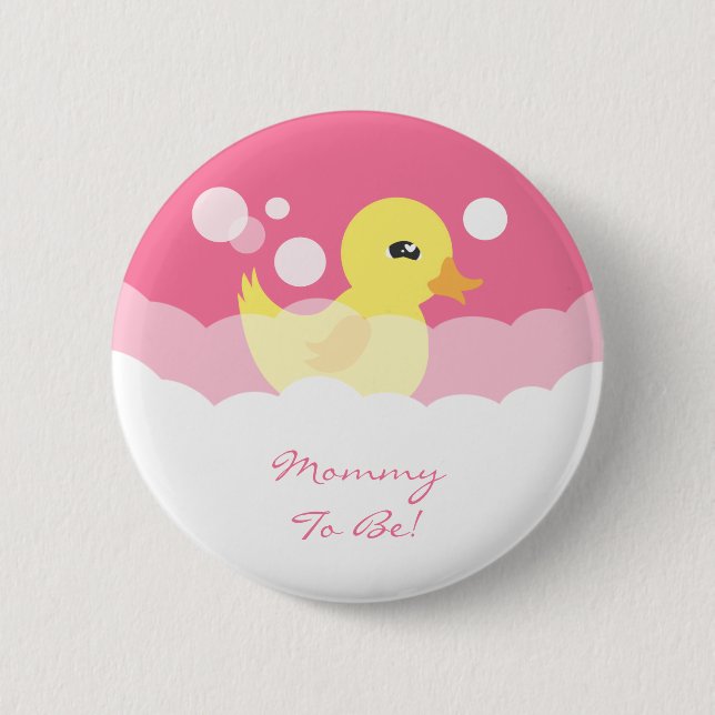 Cute Girl Rubber Ducky Baby Shower Pinback Button (Front)