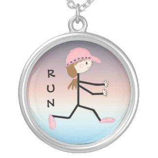 Cute Girl Runner Silver Plated Necklace