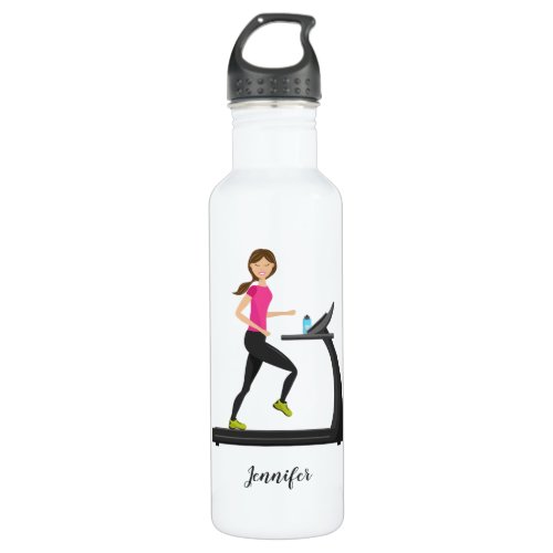 Cute Girl Running On A Treadmill  Name Stainless Steel Water Bottle
