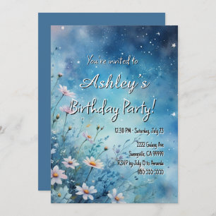 Cute Girl’s Space & Flower Themed Birthday Party Invitation