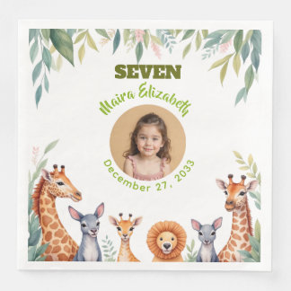 Cute Girl Safari Photo Plate Kids Birthday Party Paper Dinner Napkins