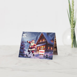 Cute Girl Santa Claus with Beard Letterpress Thank You Card