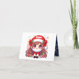 Cute Girl Santa Claus with Beard Letterpress Thank You Card