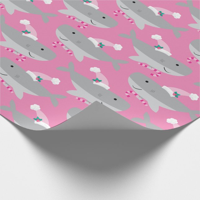 Cute Girl Santa Shark Wrapping Paper (Corner)