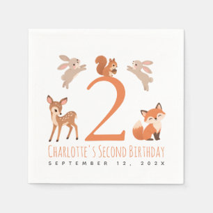 Cute Girl Second Birthday Party Woodland Animals Napkins