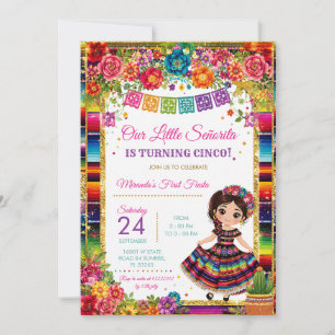 Cute Girl Señorita 5th Birthday Mexican Dress Invitation