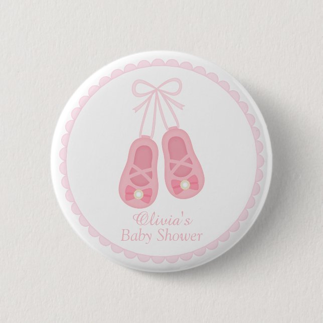 Cute Girl Shoes Ballerina Baby Shower Favors Button (Front)