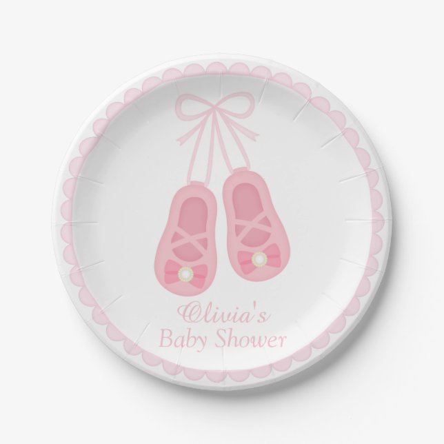 Cute Girl Shoes Ballerina Baby Shower Supplies Paper Plates (Front)
