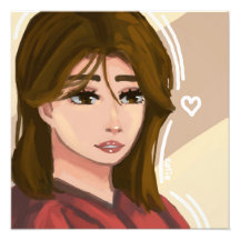 Cute Girl Simple Background Handdrawn Digital Art