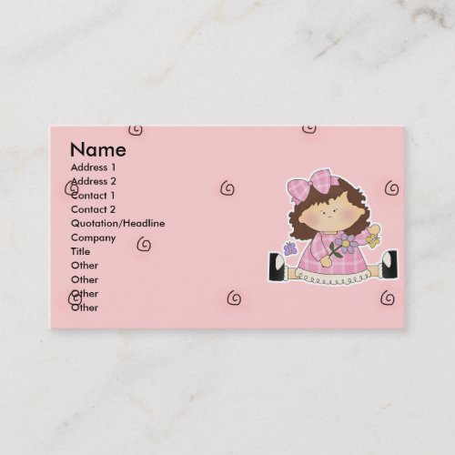 Cute Girl Sitting with Flower and Butterflies Business Card Templates