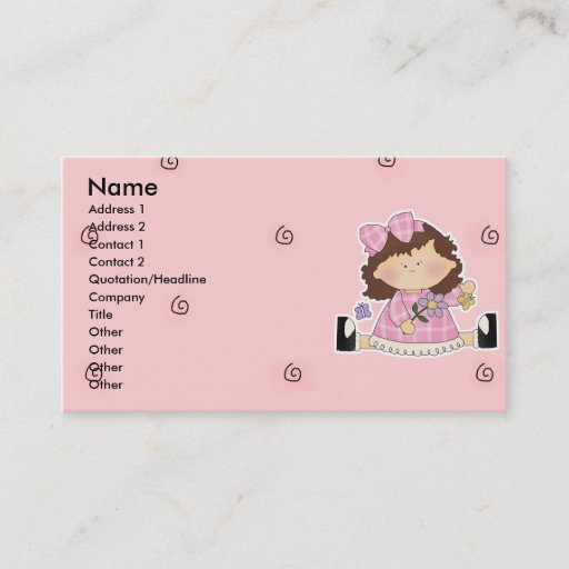 Customizable Cute Girl Sitting with Flower and Butterflies Business Card Templates