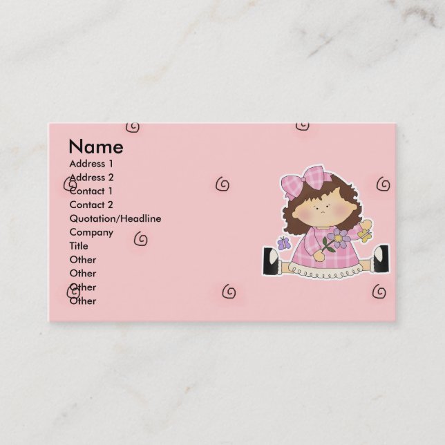 Cute Girl Sitting with Flower and Butterflies Business Card (Front)