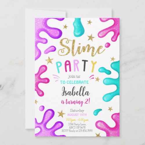 Cute Girl Slime Party Birthday Invitation