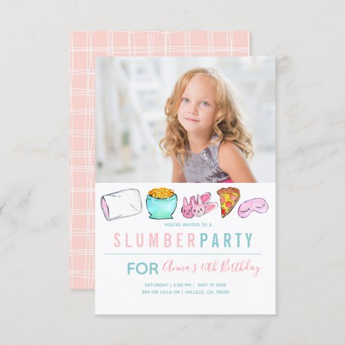 Cute girl slumber party sleep over birthday invite