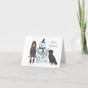 Cute Girl, Snowman & Dog Christmas Card
