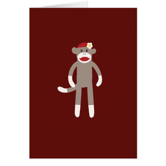 Cute Girl Sock Monkey on Red Cards (Front)