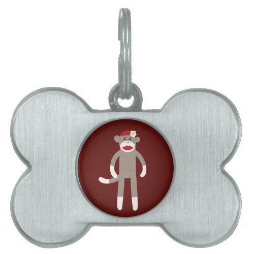 Cute Girl Sock Monkey on Red Pet ID Tag